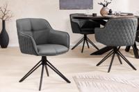 Draaibare designstoel EUPHORIA Grijs echt leer zwart metalen frame met armleuning - 45860
