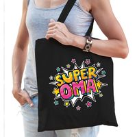Super oma popart katoenen tas zwart voor dames - cadeau tasjes - thumbnail