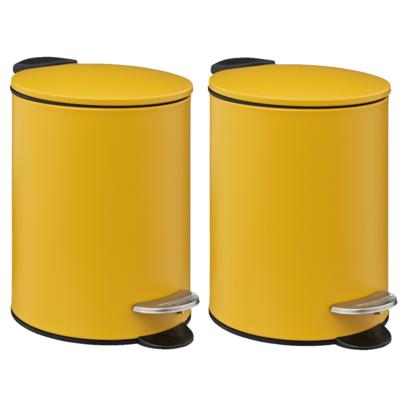 5Five Pedaalemmer - 2x - mosterd geel - metaal - 3L - 23 cm - soft close