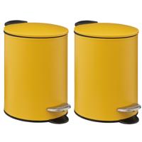 5Five Pedaalemmer - 2x - mosterd geel - metaal - 3L - 23 cm - soft close