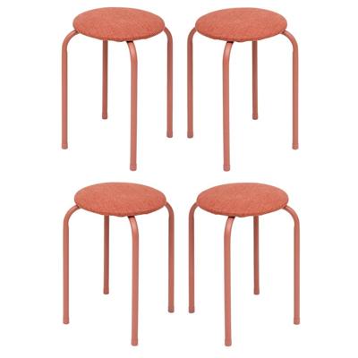 5Five Stapelbaar zit krukje Fierra - 4x - metaal/polyester - roze - D38 x H46 cm - stoelen