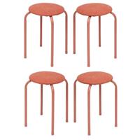 5Five Stapelbaar zit krukje Fierra - 4x - metaal/polyester - roze - D38 x H46 cm - stoelen
