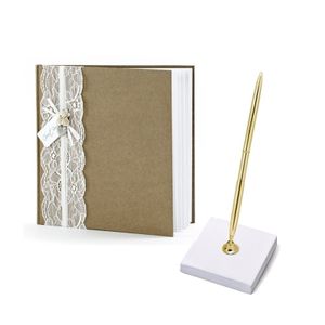 Bruiloft gastenboek vintage met luxe pen incl. houder