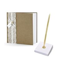 Bruiloft gastenboek vintage met luxe pen incl. houder - thumbnail