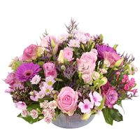 Biedermeier bloemstuk roze tinten - thumbnail