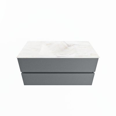 MONDIAZ VICA-DLUX 100cm badmeubel onderkast Plata 2 lades. Inbouw wastafel CLOUD midden 1 kraangat, kleur Ostra.