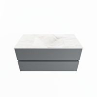 MONDIAZ VICA-DLUX 100cm badmeubel onderkast Plata 2 lades. Inbouw wastafel CLOUD midden 1 kraangat, kleur Ostra.