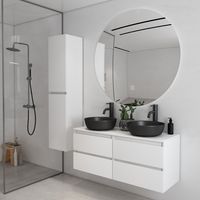 Fontana Proma badkamermeubel 120cm met zwarte waskommen en LED spiegel mat wit - thumbnail