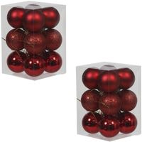 24x Rode kunststof kerstballen 6 cm glans/mat/glitter - thumbnail