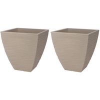 Pro Garden Plantenpot/bloempot Dunes - 2x - Tuin - stevig kunststof - beige/zand - D40 x H42 cm - Plantenpotten