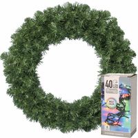 Kerstkrans groen 35 cm incl. verlichting gekleurd 4m - Kerstkransen