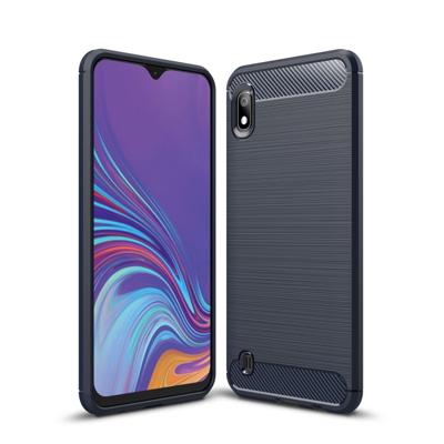 Geborsteld textuur Carbon Fiber schokbestendige TPU geval voor Galaxy A10 (Navy blauw)