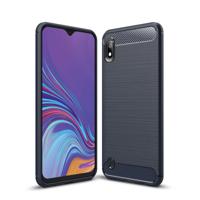 Geborsteld textuur Carbon Fiber schokbestendige TPU geval voor Galaxy A10 (Navy blauw)