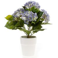 Nep Hortensia plant blauw in witte pot kunstplant - thumbnail