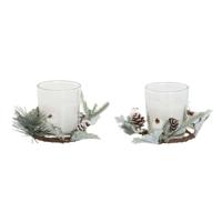 Kaarsenset DKD Home Decor Wit Kerstmis 10 x 10 x 7 cm 19 x 10.5 x 7 cm (2 Stuks)