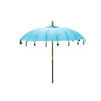 Balinese Parasol houten steel rond 280 cm blauw