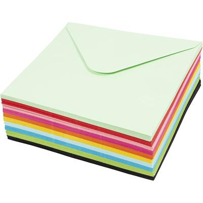 Creativ Company Gekleurde enveloppen, afmeting envelop 16x16 cm, 80 gr, diverse kleuren, 10x10 stuk/ 1 doos