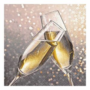 40x Champagne thema servetten met glazen 33 x 33 cm