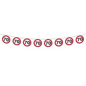 2x stuks Verkeersbord slingers 70 jaar 10 meter