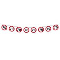 2x stuks Verkeersbord slingers 70 jaar 10 meter