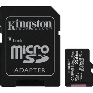 Kingston Canvas Select Plus microSD Card 256 GB geheugenkaart SDCS2/256GB, Class 10 UHS-I A1, Incl. Adapter