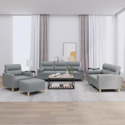 4-delige Loungeset met kussens stof lichtgrijs
