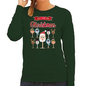 Foute Kersttrui/sweater voor dames - Kerst Wijn - groen - All I Want For Christmas