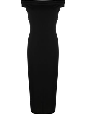 Reformation robe mi-longue Jamen à épaules tombantes - Noir