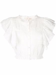 LoveShackFancy chemise crop à volants - Blanc