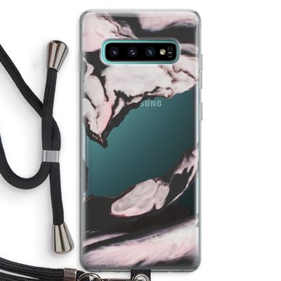 Roze stroom: Samsung Galaxy S10 Plus Transparant Hoesje met koord