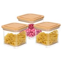 Bambou & Co keuken voorraadpot - 3x - 1L - kunststof/bamboe - met luchtdichte deksel