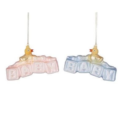 Ornament baby decoratie blauw roze 2 assorti - l11xb3xh7cm - House of seasons