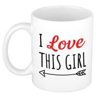 I love this girl - cadeau koffiemok - beker - wit - voor Valentijnsdag - 300 ml