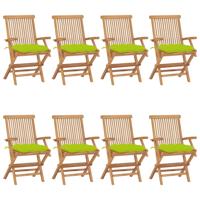 Tuinstoelen 8 st met heldergroene kussens massief teakhout