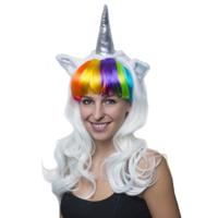 Eenhoorn regenboog verkleed pruik - carnaval verkleed accessoire - voor dames