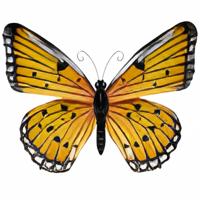 Pro Garden Wanddecoratie vlinder - geel - 34 x 28 cm - metaal - muurdecoratie / schutting / tuin