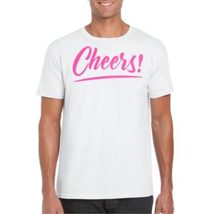Verkleed T-shirt voor heren - cheers - wit - roze glitter - carnaval/themafeest