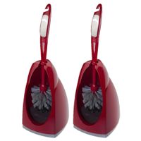 2x stuks wc-borstels/toiletborstels met houders rood/grijs 41.5 cm van kunststof/RVS - thumbnail