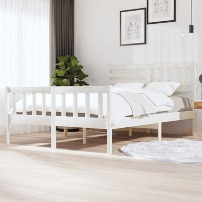 Bedframe massief hout wit 150x200 cm