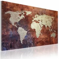 Schilderij - Wereldkaart - Roestige kaart van de Wereld, Roestige Look , premium print op canvas , 90x60cm