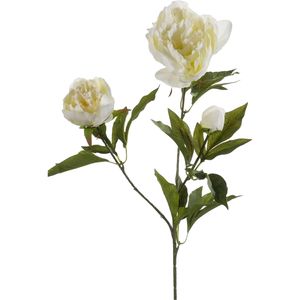 Kunstbloem pioenrozen tak - 3 bloemen - wit -  70 cm - decoratie   -