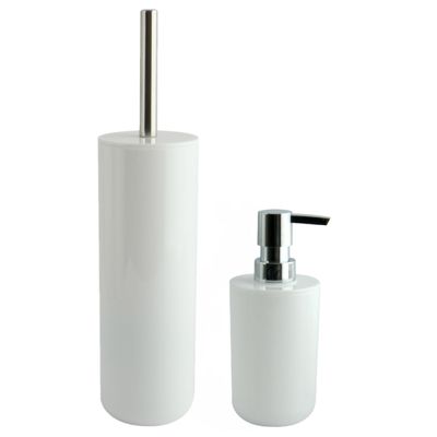 Toiletborstel in houder 38 cm/zeeppompje set Moods - kunststof - ivoor wit