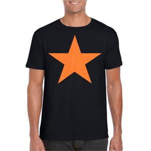 Verkleed T-shirt voor heren - ster - zwart - oranje glitter - carnaval/themafeest