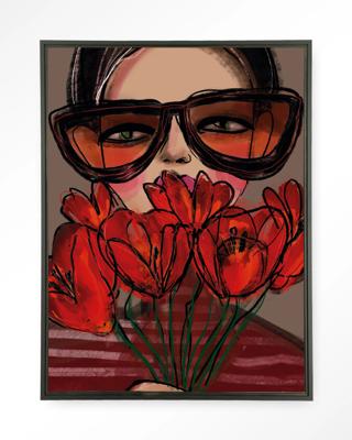Urban Cotton Wandkleed 'Poppy' 110 x 145cm in Floating Frame - black
