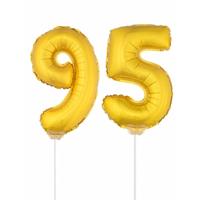 95 jaar leeftijd feestartikelen - versiering cijfers - goud - ballonnen op stokje - van 41 cm