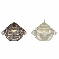 Plafondlamp DKD Home Decor Wit Bruin Zwart Natuurlijk Metaal Touw Plastic 50 W 220 V Stads 38 x 38 x 27 cm (2 Stuks) - thumbnail