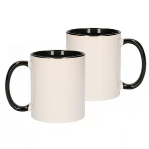 Koffiemok / thee beker - 10x stuks - 300 ml - Wit/zwart - Cadeau mokken - keramiek