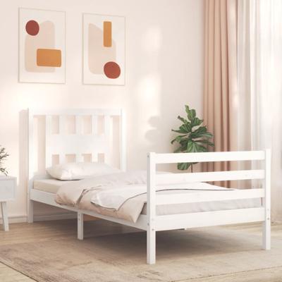 Bedframe met hoofdbord massief hout wit 90x200 cm