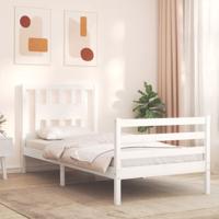 Bedframe met hoofdbord massief hout wit 90x200 cm