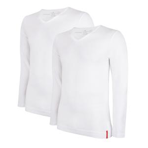 Undiemeister® Slim Fit Longsleeve V-hals 2-pack Chalk White - Kwaliteit Heren Ondershirts - XXXL